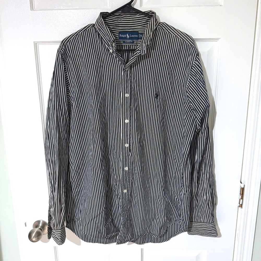 Ralph Lauren Mens 16 L Classic Fit Striped Button Down Shirt Long Sleeve
